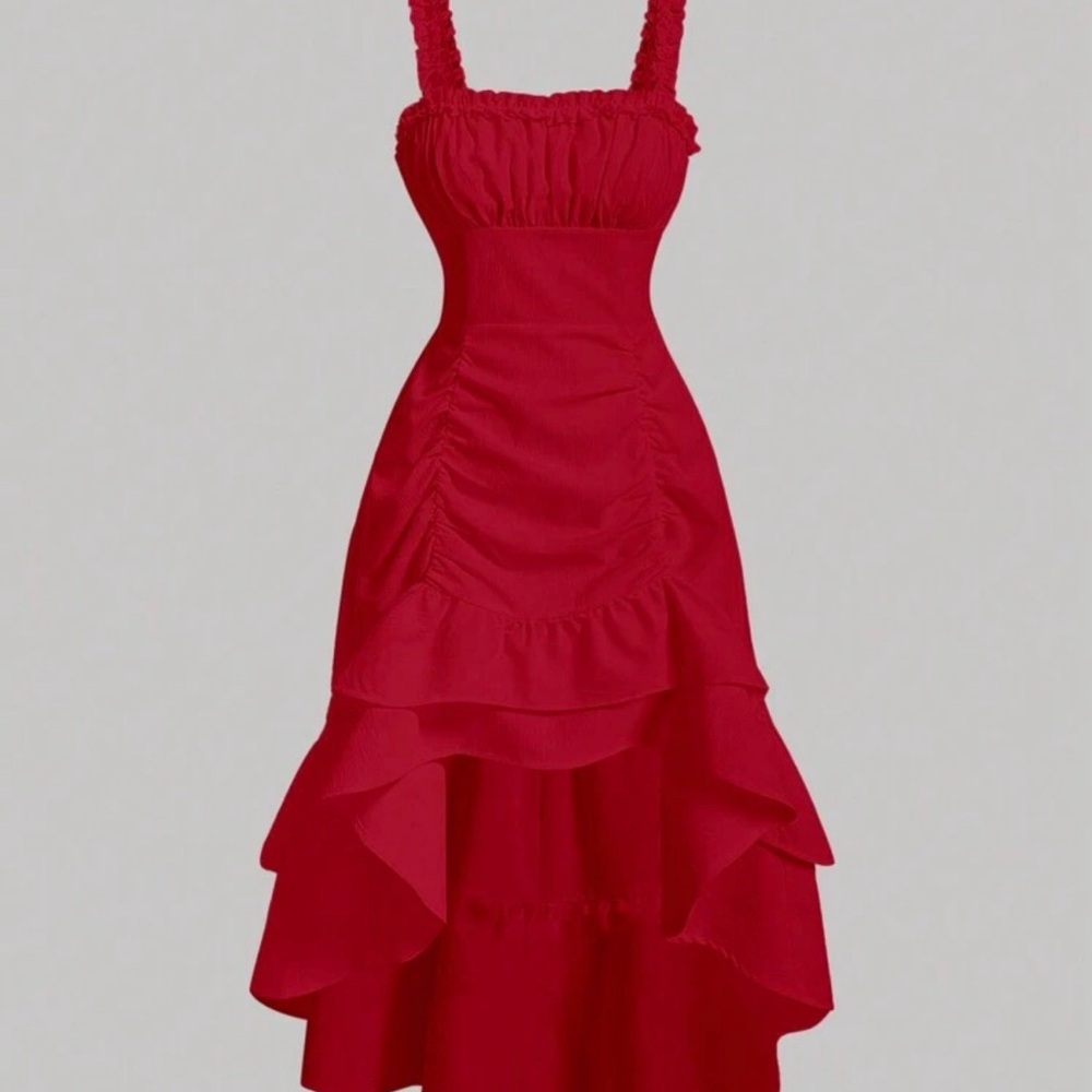 Red Ruffled Midi Dress - Women
